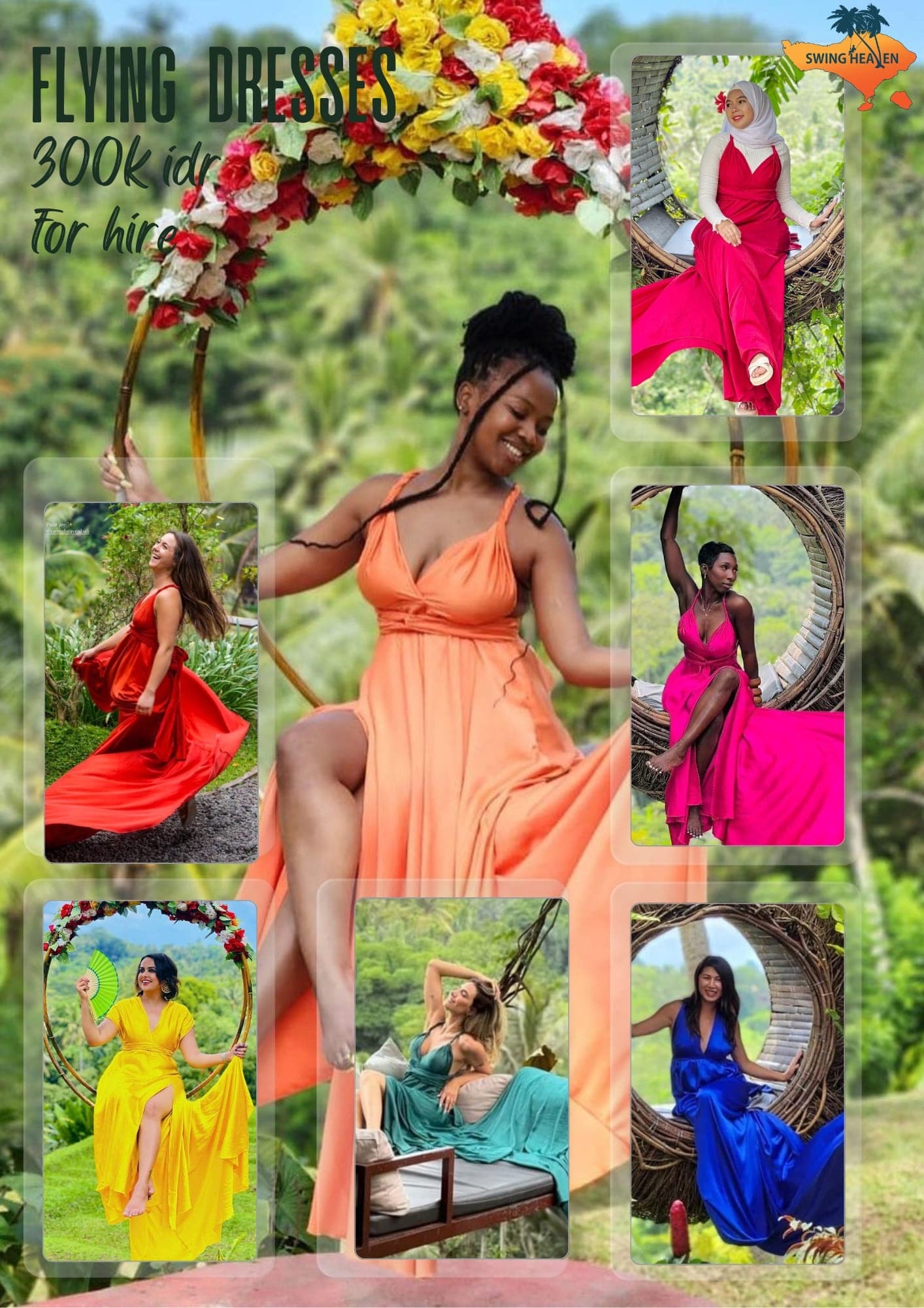 Flying dresses for hire at Swing Heaven Bali jungle photo spots