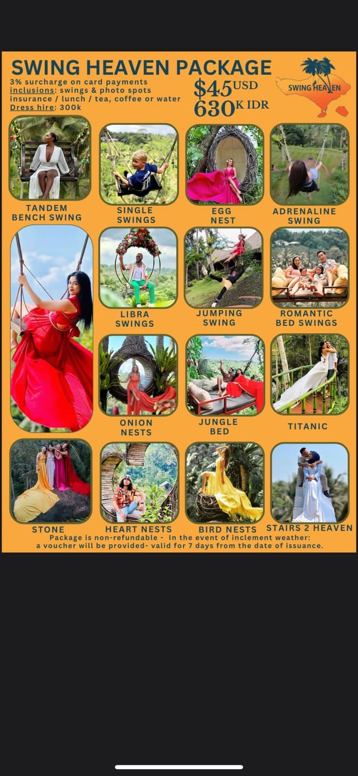 Swing Heaven Bali package with lunch — jungle swings, nests, and a la carte lunch