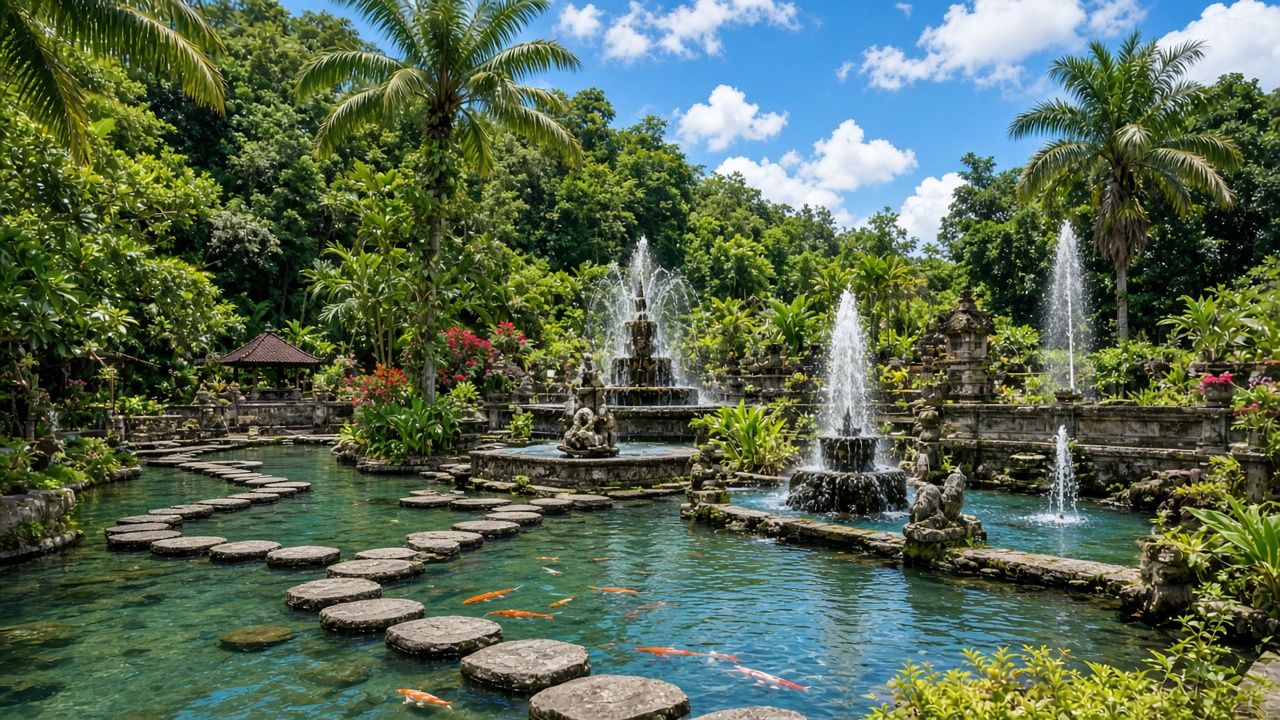 Tirta Gangga water palace stepping stones in East Bali