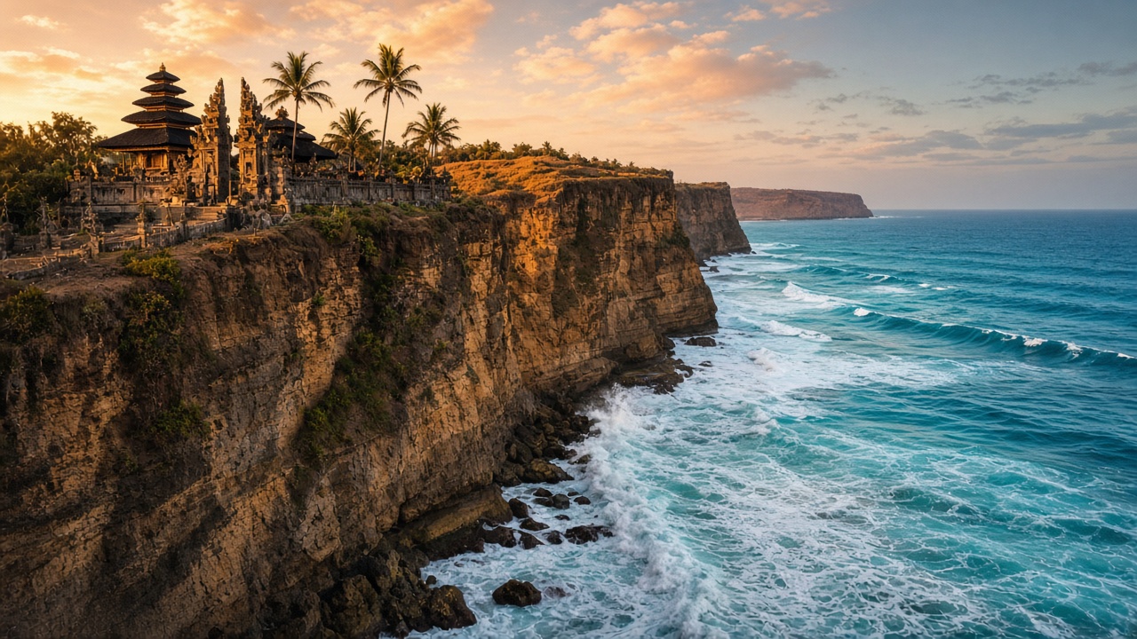 Uluwatu clifftop temple above the ocean in South Bali